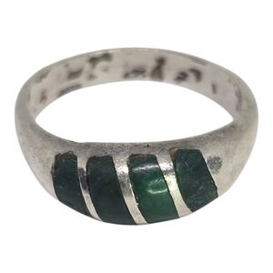 Mexico 925 Silver Ring with Green Malachite Inlays Sterling Ring Sz 8
